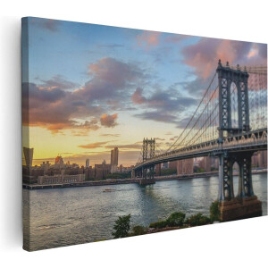 Artaza Canvas Schilderij New York - 60x40 cm - Wanddecoratie Skyline - Muurdecoratie Zonsondergang - Schilderijen Woonkamer
