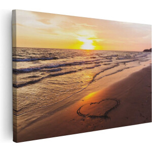 Artaza Canvas Schilderij Strand Zee - 120x80 cm - Groot - Wanddecoratie Zonsondergang - Muurdecoratie Hart - Decoratie Kust