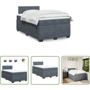vidaXL Slaapcomfort - Boxspring - Boxspring met matras fluweel donkergrijs 120x200 cm - Fluweel - Donker Grijs - Led Verlichting