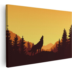 Artaza Canvas Schilderij Silhouet Van Een Wolf In Het Bos - Abstract - 120x80 - Groot - Foto Op Canvas - Wanddecoratie Woonkamer