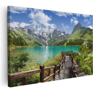 Artaza Canvas Schilderij Pad Naar Een Helder Blauw Meer In De Bergen - 30x20 - Klein - Foto Op Canvas - Canvas Print