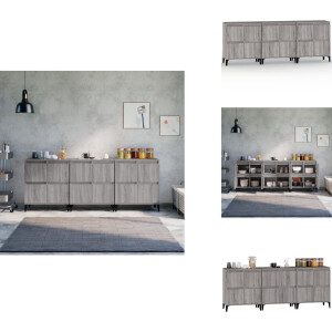 vidaXL Dressoir - Dressoirs - Kast - Dressoirkast - Dressoirs 3 st 60x35x70 cm bewerkt hout grijs sonoma eikenkleur