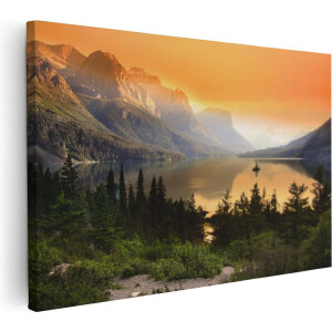 Artaza Canvas Schilderij Bergen - 120x80 cm - Groot - Wanddecoratie Zonsondergang - Muurdecoratie Meer - Schilderij Natuur - Schilderijen Op Canvas