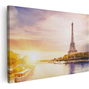 Artaza Canvas Schilderij Parijs - 90x60 cm - Wanddecoratie Eiffeltoren - Muurdecoratie Zonsondergang - Schilderijen Op Canvas