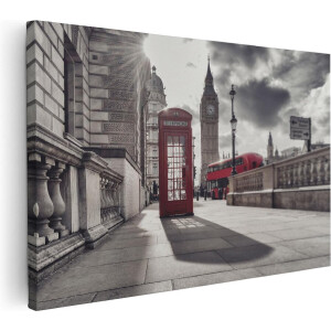 Artaza Canvas Schilderij Rode Telefooncel in Londen bij de Big Ben - 120x80 - Groot - Foto Op Canvas - Wanddecoratie Woonkamer