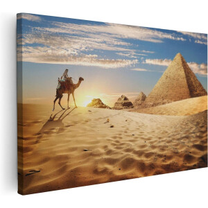 Artaza Canvas Schilderij Piramides Egypte - 90x60 cm - Wanddecoratie Woestijn - Muurdecoratie Zonsondergang - Schilderijen Op Canvas