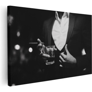 Artaza Canvas Schilderij Man In Pak Met Een Sigaar En Een Drankje - 90x60 - Foto Op Canvas - Canvas Print