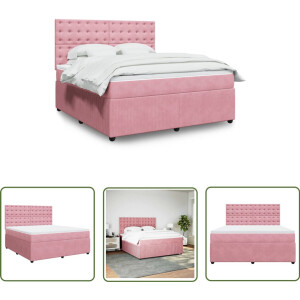 vidaXL Slaapcomfort - Boxspring - Boxspring met matras fluweel roze 180x200 cm - Fluweel Bed - Rozerood Bed - Tweepersoonsbed