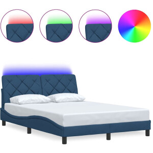 vidaXL - Bedframe - met - LED - zonder - matras - 140x200 - cm - stof - blauw
