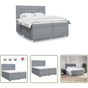 vidaXL Boxspring - Boxspringbed - Boxspring met matras stof lichtgrijs 200x200 cm - Led Lamp - Tweepersoonsbed - Groot Bed