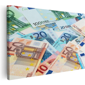 Artaza Canvas Schilderij Eurobiljetten - 30x20 cm - Klein - Muurdecoratie Geld - Wanddecoratie Stilleven - Kamer Accessoires