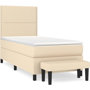 vidaXL - Boxspring - met - matras - stof - crèmekleurig - 90x200 - cm