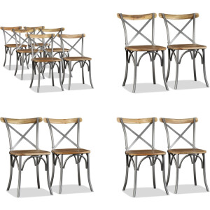 vidaXL - Eetkamerstoelen - massief - mangohout - en - stalen - rugleuning - 6 - st