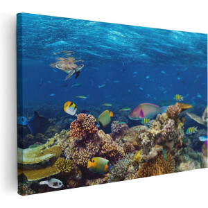 Artaza Canvas Schilderij Vissen met Koraalrif in de Oceaan - 30x20 - Klein - Foto Op Canvas - Canvas Print
