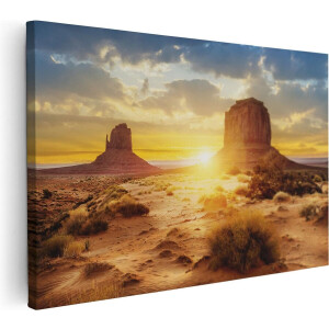 Artaza Canvas Schilderij Zonsondergang In Woestijn Monument Valley  - 30x20 - Klein - Foto Op Canvas - Canvas Print