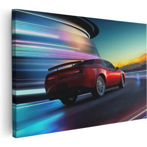 Artaza Canvas Schilderij Rode Sportwagen Auto In De Stad - 120x80 - Groot - Foto Op Canvas - Wanddecoratie Woonkamer