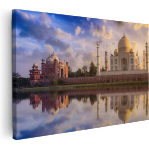 Artaza Canvas Schilderij Taj Mahal bij het Water in India - 90x60 cm - Wanddecoratie Woonkamer - Schilderijen - Muurdecoratie
