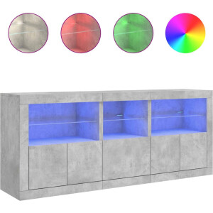 vidaXL - Dressoir - met - LED-verlichting - 162x37x67 - cm - betongrijs