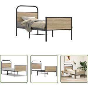 vidaXL Houten Bed - Bed Frame - Bedframe zonder matras bewerkt hout sonoma eikenkleur 75x190 cm - Bed Met Hoofdbord - Bed Met Voeteneind - Sonoma Eiken Kleur
