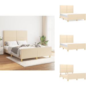 vidaXL Bedframe Met Hoofdeinde - Bedframes Met Hoofdeindes - Bed - Slaapmeubel - Bedframe zonder matras stof crèmekleurig 140x200 cm