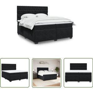 vidaXL Fluweel Bed - Boxspring - Boxspring met matras fluweel zwart 200x200 cm - Zwarte Boxspring - Tweepersoons Bed - Groot Bed