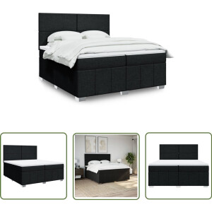 vidaXL Boxspring Bed - Boxspring - Boxspring met matras stof zwart 200x200 cm - Tweepersoons Bed - Matras - Pocketveringmatras