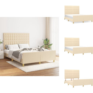 vidaXL Bedframe Met Hoofdeinde - Bedframes Met Hoofdeindes - Bed - Slaapmeubel - Bedframe zonder matras stof crèmekleurig 140x190 cm