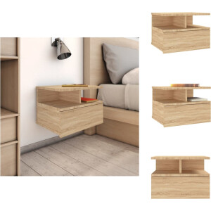 vidaXL Zwevend Nachtkastje - Zwevende Nachtkastjes - Wandgemonteerd Nachtkastje - Wandgemonteerd Nachtkastjes - Nachtkastje zwevend 40x31x27cm bewerkt hout sonoma eikenkleurig