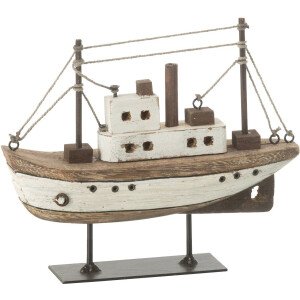 J-Line decoratie Boot Op Voet - hout - naturel/wit - small