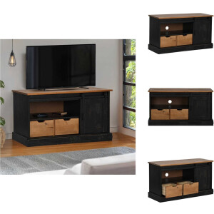 vidaXL Tv-kast - Tv-<a title="kast vergelijken" href="https://furn.nl/kasten">kasten</a> - Tv-standaard - Tv-dressoir - Tv-meubel HALDEN met schuifdeur zwart 110x40x60 cm massief hout