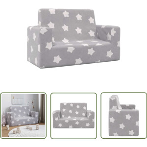 vidaXL Kinderbank - Kinderstoel - Kinderbank 2-zits met sterren zacht pluche lichtgrijs - Kids <a title="stoel vergelijken" href="https://furn.nl/stoelen">stoel</a> - Speelhoek - Leeshoek