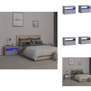 vidaXL - Nachtkastje - 2 - st - met - LED-verlichting - 60x35x40 - cm - grijs - sonoma