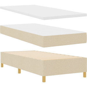 vidaXL - Boxspring - bed - met - hoofdeinde - Crème - 200 - x - 90 - cm - Stof