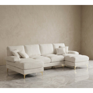 Luxe U-vormige Hoekbank – Moderne 4-Zits Chenille Bank met Dubbel Verstelbare Zittingen – Comfortabele Woonkamerbank voor Gezellig Samen Zijn, Familie & Relaxen – Verkrijgbaar in Blauw, Beige, Grijs en Zwart UrbanHome