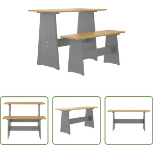 The Living Store Houten Eettafel - Massief grenen - 100x60x73 cm - Honingbruin - Grijs