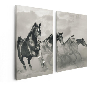 Artaza Canvas Schilderij Tweeluik Vier Paarden Naast Elkaar - Zwart Wit - 80x60 - Foto Op Canvas - Canvas Print