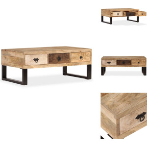 vidaXL Salontafel - Salontafels - Tafel - Tafels - Salontafel met 3 lades 90x50x35 cm massief mangohout