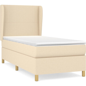 vidaXL - Boxspring - met - matras - stof - crèmekleurig - 90x200 - cm