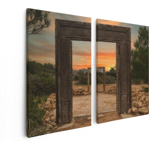 Artaza Canvas Schilderij Tweeluik Cale Llentia Deur Opening in Ibiza  - 80x60 - Foto Op Canvas - Canvas Print