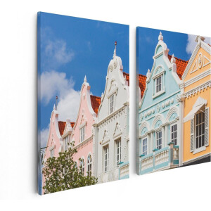 Artaza Canvas Schilderij Tweeluik Aruba Kleurrijke Huisjes - Nederlandse Antillen - 80x60 - Foto Op Canvas - Canvas Print