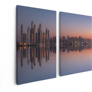 Artaza Canvas Schilderij Tweeluik Skyline Dubai Stad bij Zonsondergang - 80x60 - Foto Op Canvas - Canvas Print
