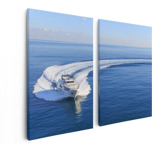 Artaza Canvas Schilderij Tweeluik Jachtboot op het Water in een Bocht - 80x60 - Foto Op Canvas - Canvas Print