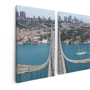 Artaza Canvas Schilderij Tweeluik Istanbul Bosporus Brug Vanaf Boven - 80x60 - Foto Op Canvas - Canvas Print