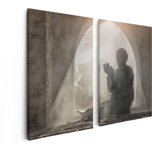 Artaza Canvas Schilderij Tweeluik Biddende Man In Een Oude Moskee  - 80x60 - Foto Op Canvas - Canvas Print