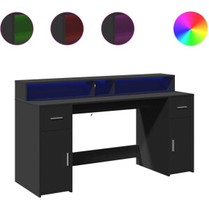 vidaXL - Bureau - met - LED-verlichting - 160x55x91 - cm - bewerkt - hout - zwart