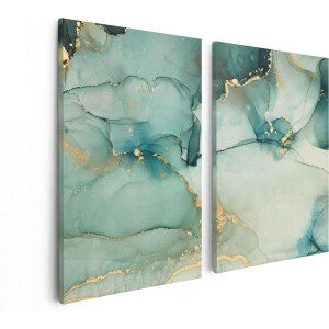 Artaza Canvas Schilderij Tweeluik Abstracte Kunst - Blauwe Marmer met Goud - 80x60 - Foto Op Canvas - Canvas Print