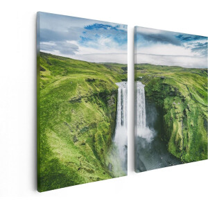 Artaza Canvas Schilderij Tweeluik Waterval In Het Groene Landschap - 80x60 - Foto Op Canvas - Canvas Print