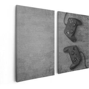 Artaza Canvas Schilderij Tweeluik Twee Game Controllers op Tafel - Gaming - 80x60 - Foto Op Canvas - Canvas Print