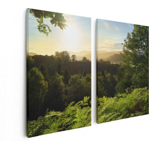 Artaza Canvas Schilderij Tweeluik Zonsondergang Vanuit Een Bos - 80x60 - Foto Op Canvas - Canvas Print