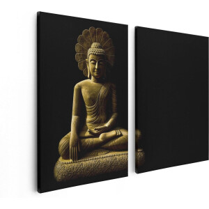 Artaza Canvas Schilderij Tweeluik Gouden Boeddha Beeld In Meditatie  - 80x60 - Foto Op Canvas - Canvas Print